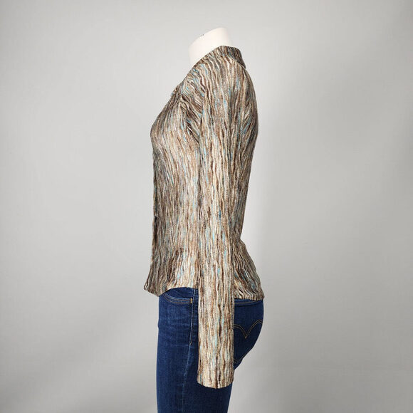 Kslam Brown & Blue Woven Button Up Blouse Size XS - Picture 6 of 9